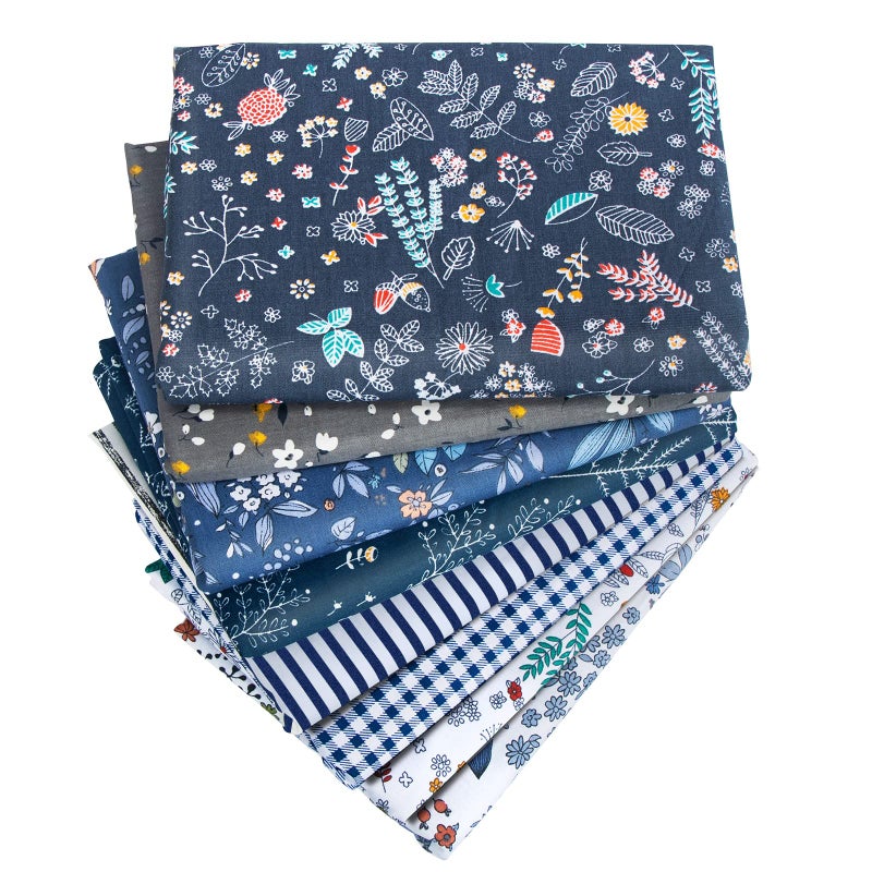 Aubliss 8pcs Fat Quarter Fabric Bundles 19.6 ' ' x 19.6 ' '(50cm x 50cm) Cotton Craft Fabric Pre-Cut Squares Sheets for Patchwork Sewing Quilting Fabric(Checked/Striped/Floral) - Image 1
